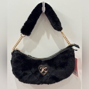 NWT Juicy Couture Lets Get Cozy Chic Black Faux Fur Shoulder Bag in liquorice